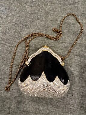 Vintage Rhinestone Hard Case Evening Bag Black Silver Cocktail Clutch Crossbody